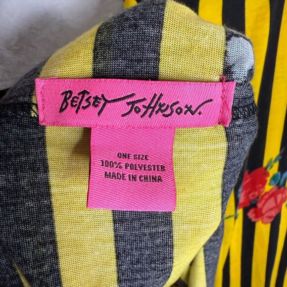 Betsey Johnson Infinity Scarf Yellow & Black Stripes with Red Flowers - Picture 3 of 10